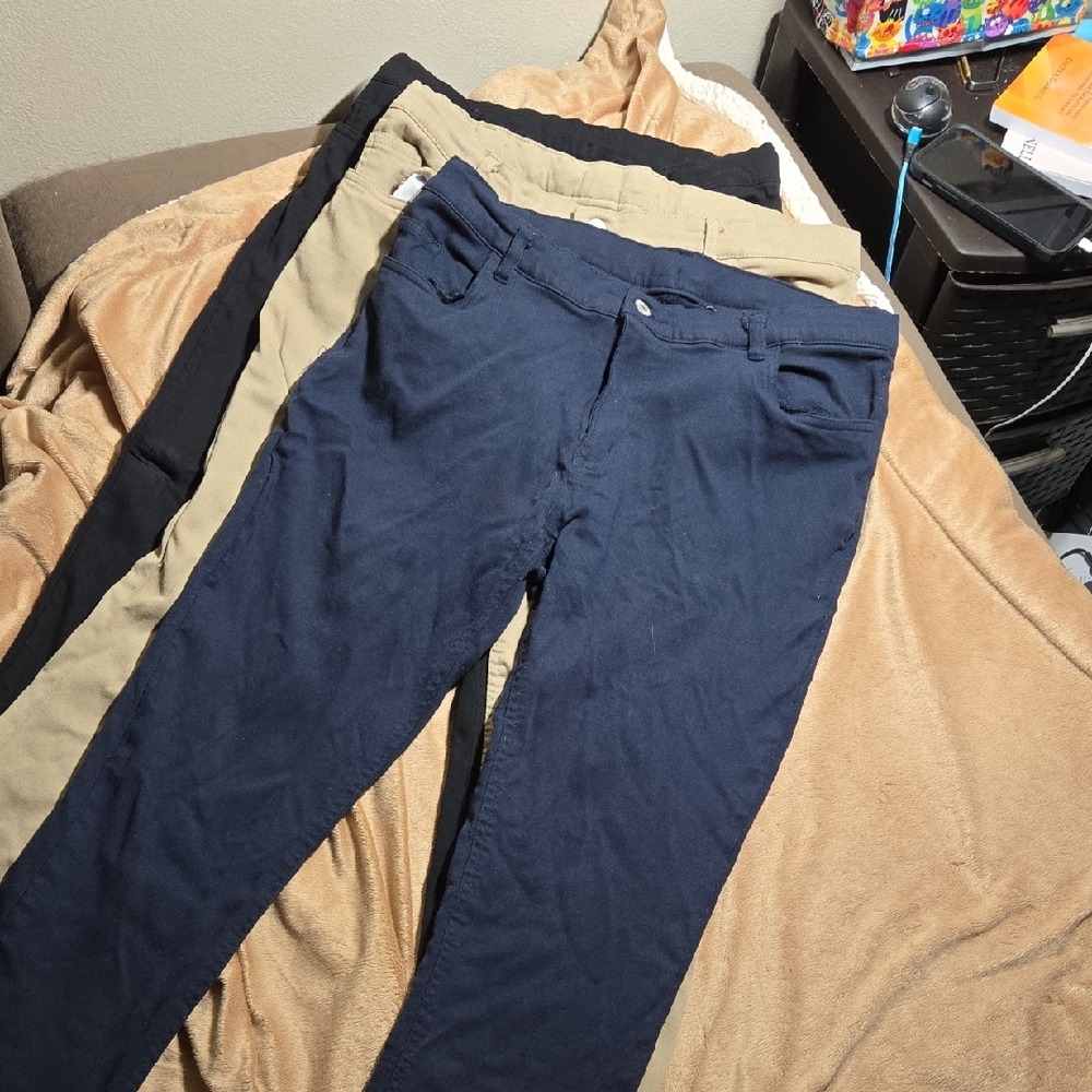 Navy and Khaki And Black Pants Three Pairs